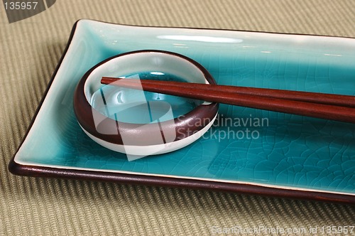 Image of Plate, dipping bowl, with chop sticks
