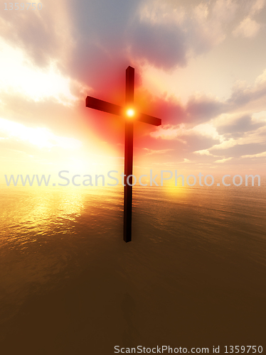 Image of Floating Cross Over The Sea