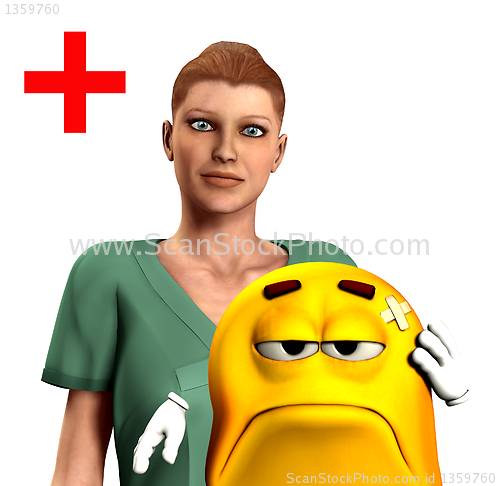 Image of Nurse And Hurt Cartoon Man