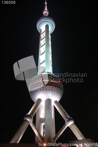 Image of Illuminated Shanghai tv tower at night