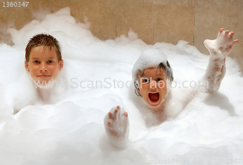 Image of Sister and brother in foam