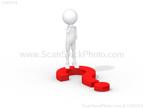 Image of Businessman standing on question mark's point and thinking 