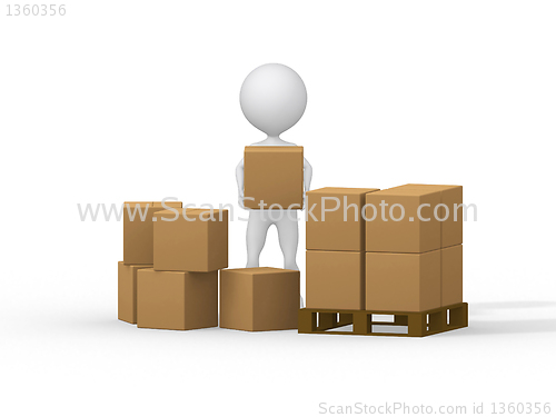 Image of 3d small people carrying cardboard boxes. 3d image.