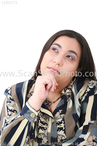 Image of Portrait of young beautiful business woman looking contemplative