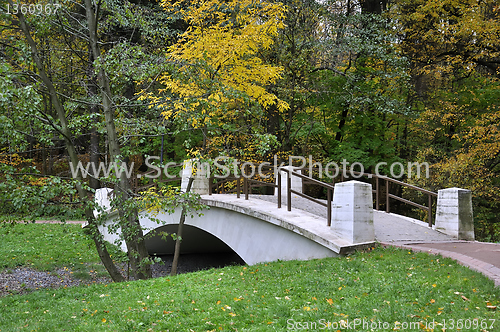 Image of Bridge over a ravine in autumn park