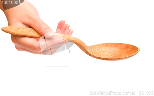 Image of Hand holding wooden spoon 