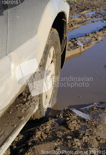Image of wheel in a puddle