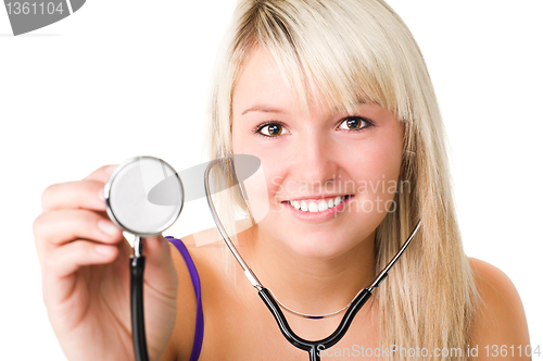 Image of Young beautiful smiling girl with stethoscope