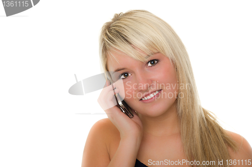 Image of Young beautiful girl with smartphone