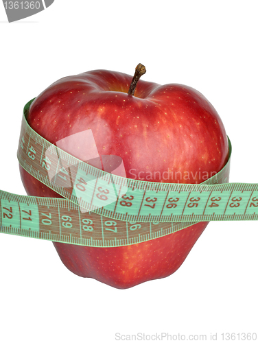 Image of Red apple measured the meter