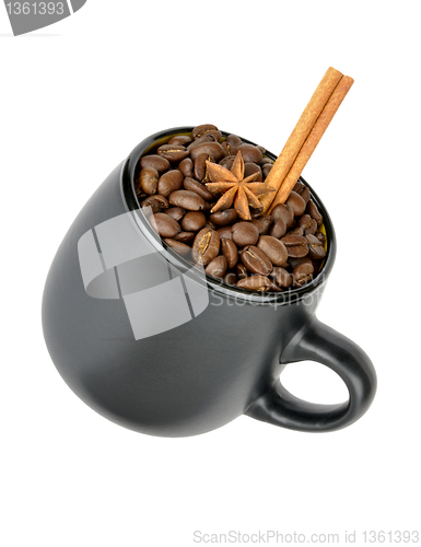Image of coffee beans and spices in a mug