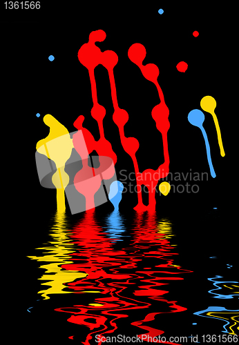 Image of bright blots on a black mirrored in the water