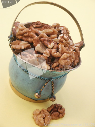 Image of Metal vase with walnuts
