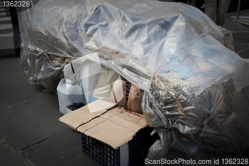 Image of Homeless in his shelter