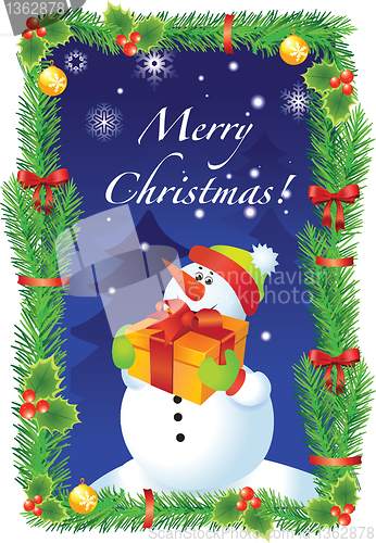 Image of Vector Christmas card with snowman