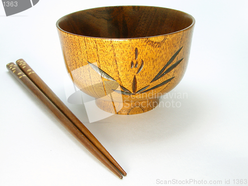 Image of Wooden Bowl And Chopsticks