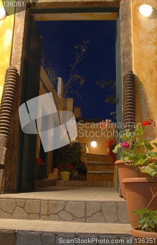 Image of steps to restaurant at night