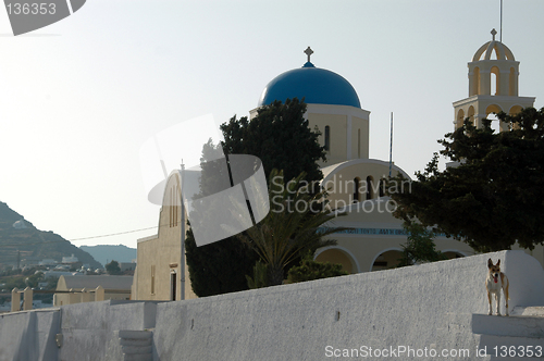 Image of greek church with dog