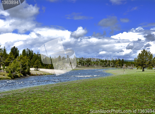 Image of mountain valley with river and trees