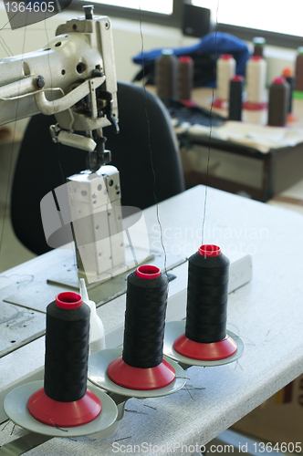 Image of Reels of threads and sewing machine