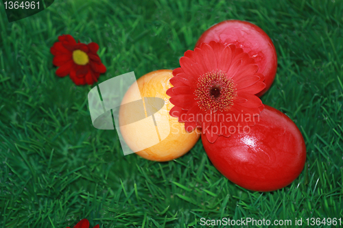 Image of Easter eggs with red flower 