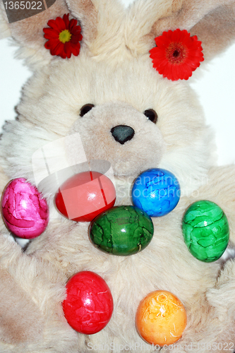 Image of Easter bunny and colored eggs 