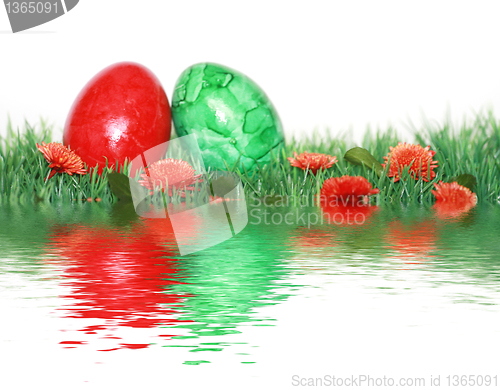 Image of Beautiful decoration with green and red egg