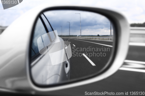 Image of Landscape in the mirror of a car