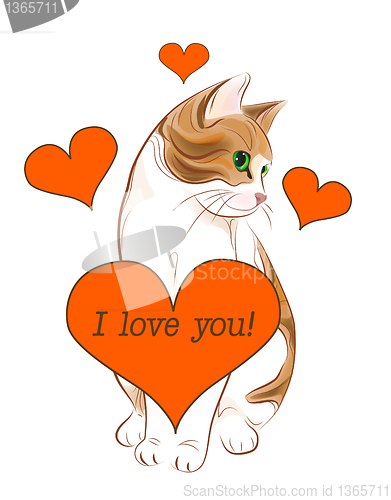 Image of valentines day greeting card with tabby cat and heart