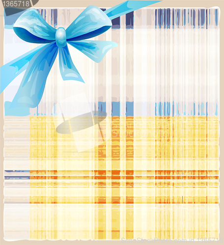 Image of checked  background with blue silk bow 