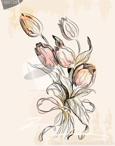Image of vintage greeting card with tulips