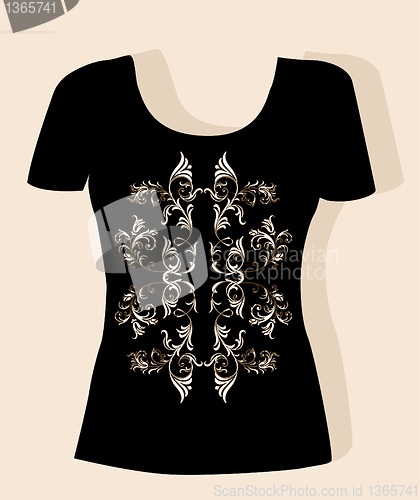 Image of t-shirt design  with  vintage floral element