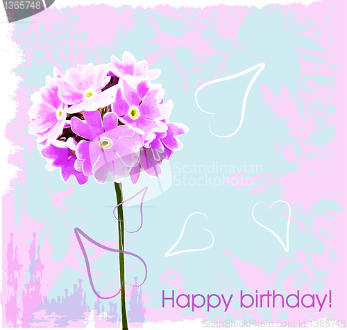 Image of happy birthday card with pink flowers