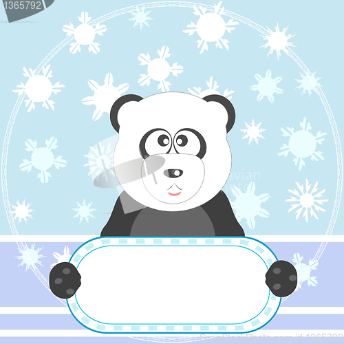 Image of Panda with empty blank and snow vector background