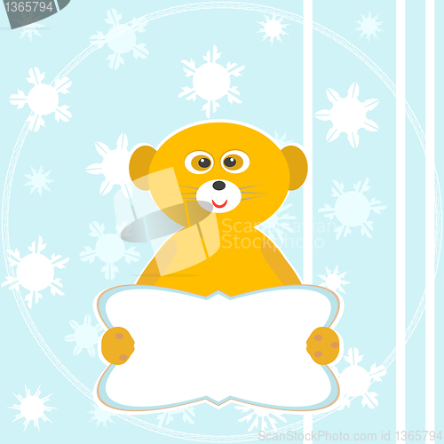 Image of Cute funny sitting smile lemur with empty blank. winter card