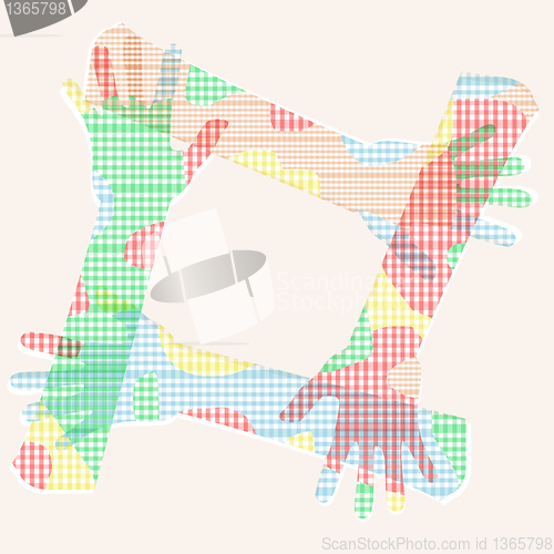 Image of 4 Connected multicolored hand friendship group vector