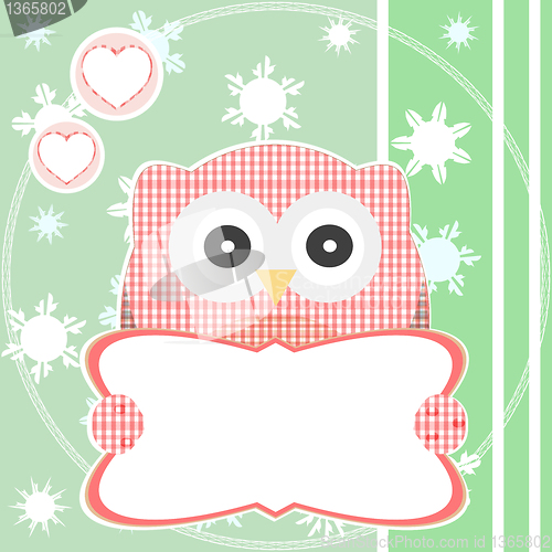 Image of cute red owl holding empty blank vector sign