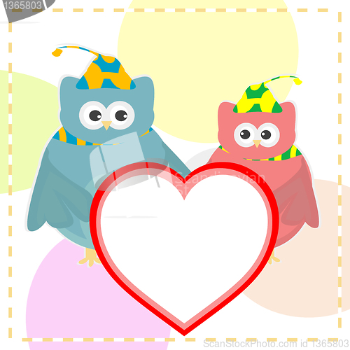 Image of cute vector love owl with heart background