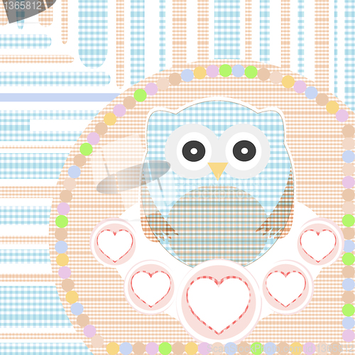 Image of textile cute little owl with love heart vector