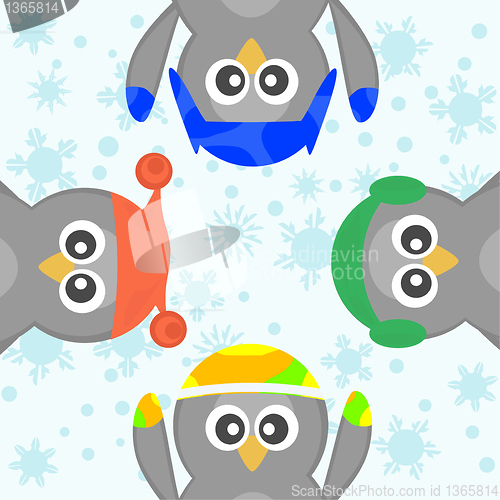 Image of Cute Christmas Penguin Celebrating Snow winter Vector card