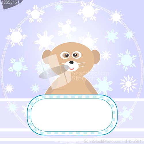 Image of Baby Bear greetings card with snowflakes Vector