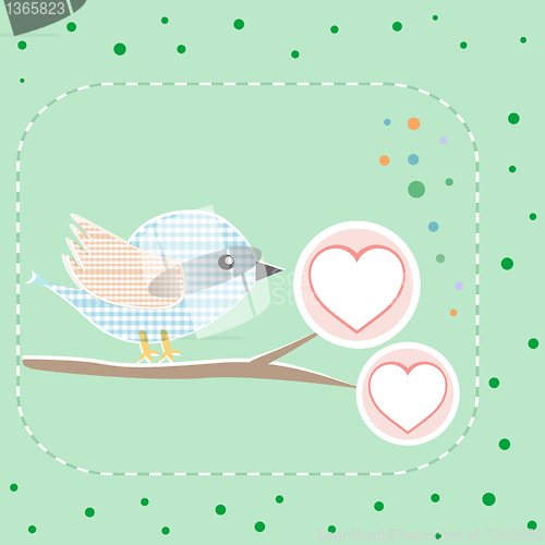 Image of Nice beautiful birds with love hearts holiday vector card