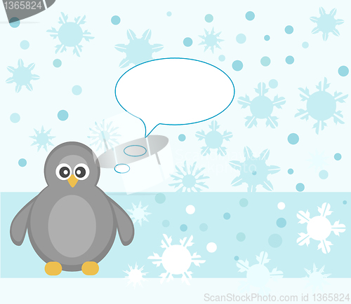 Image of penguin winter snowflake background greeting card vector
