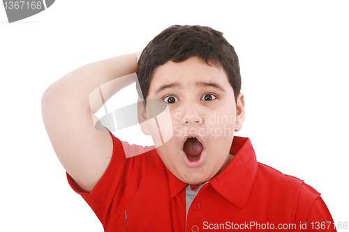 Image of amazed young boy portrait isolated on white background 