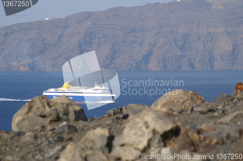 Image of Cruise ship near Santorini island