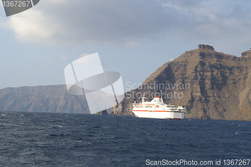 Image of Cruise ship near Santorini island