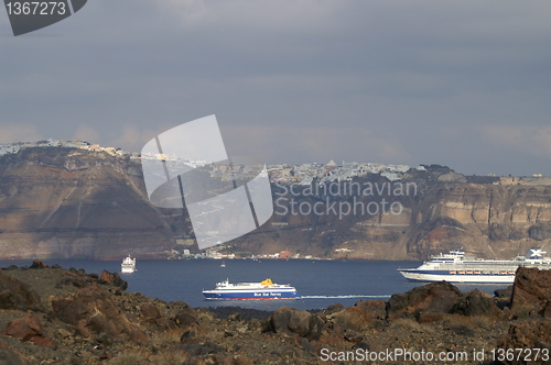 Image of Cruise ship near Santorini island