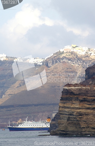 Image of Cruise ship near Santorini island