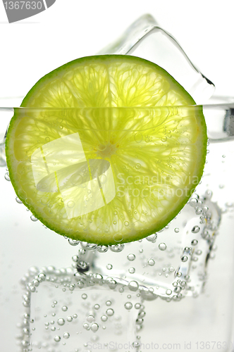 Image of iced drink with lemon , close up