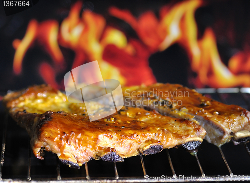 Image of pork ribs on a grill